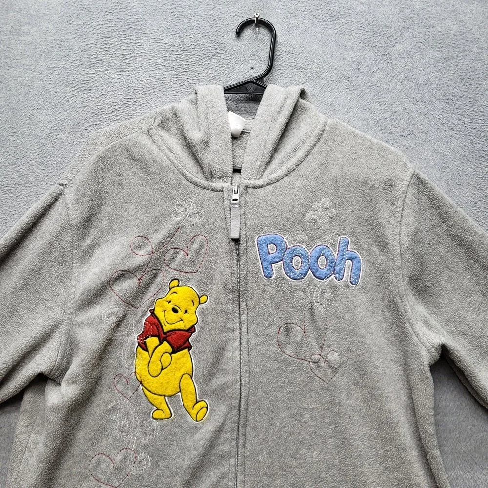 Disney Girls Jacket 4T Gray Embroidered‎ Graphic Fleece Winnie Pooh Activewear